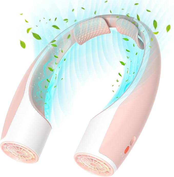 Rohent Neck Fans for Women Rechargeable: High Velocity 4 Speeds Cooling Personal Fan Lightweight USB Rechargeable for Women Girls - Pink