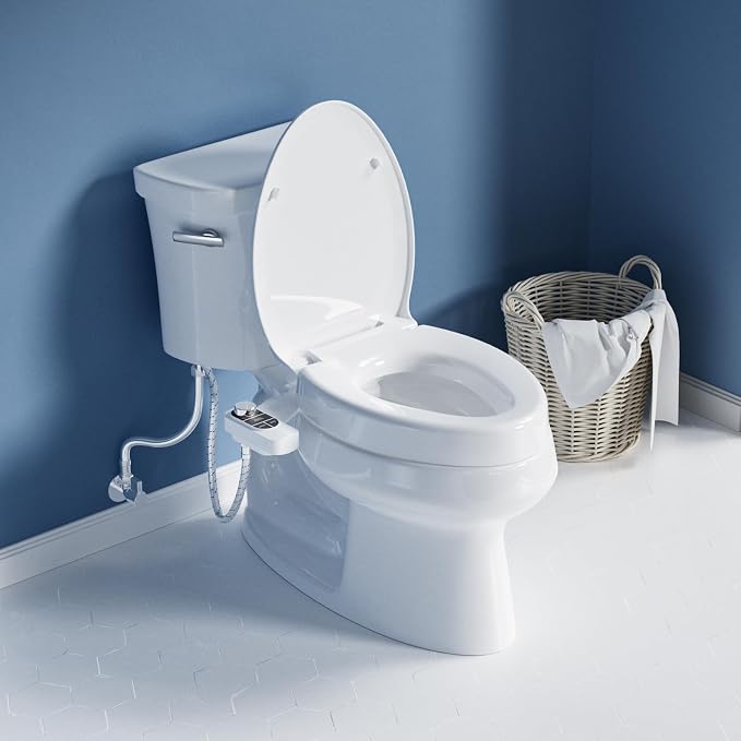 SAMODRA Elongated Raised Toilet Seat Riser, White | 3 Inch High Elevated Toilet Seat for Seniors, Soft Close, Non-slip Bumpers , Easy Install & Clean