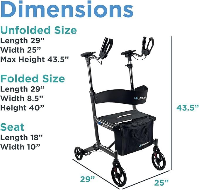 Journey UPWalker EZ Lite – The Original Upright Walker – Premium, Lightweight Adjustable Upright Rollator Walker with Seat for Adults, Seniors & The Elderly