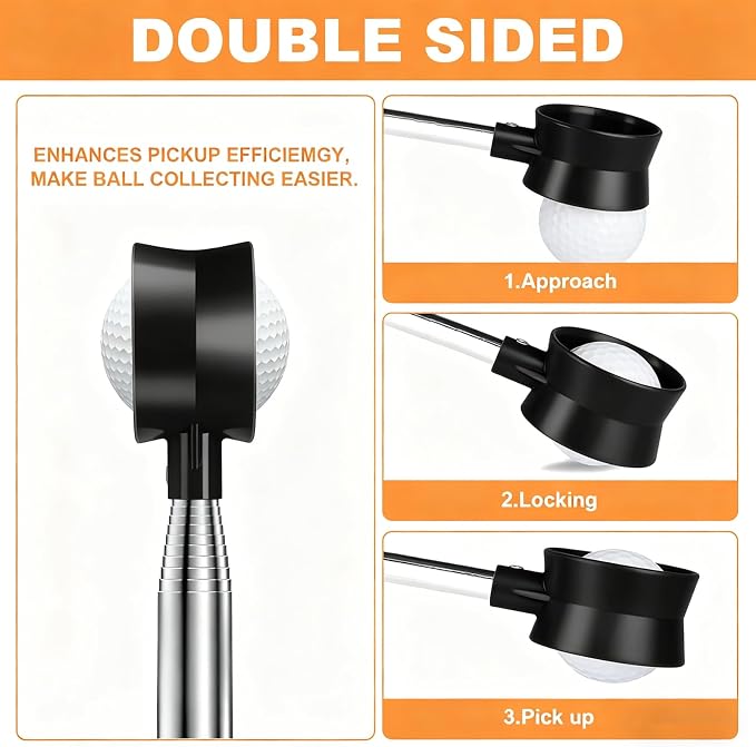 Golf Ball Retriever Telescopic, 9Ft Golf Ball Retriever for Water, Professiona Stainless Steel Ball Retriever Tool Golf, Light Weight Double Sided Golf Ball Grabber, Golf Accessories Gifts