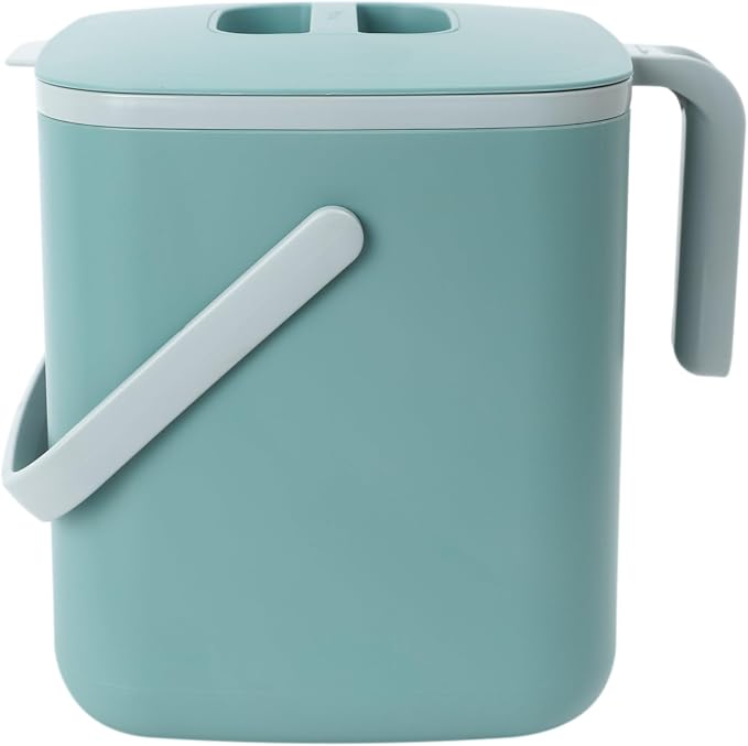 Blue Ginkgo Kitchen Compost Bin, 5L Countertop Compost Bin, Green | Odor-Tight. Filter-Free. Dishwasher Safe.