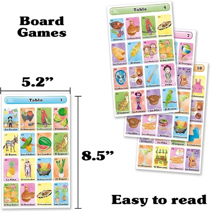 Loteria Fiesta Mexican Bingo Game Set in Spanish for 20 Players - 20 Playing Boards and Full Deck of Calling Cards
