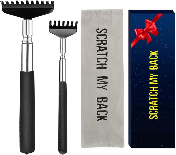 Oversized Back Scratcher Set, 2 Pack Portable Extendable Stainless Steel Telescoping Massage Tool, Gift/Stocking Stuffers for Men Women