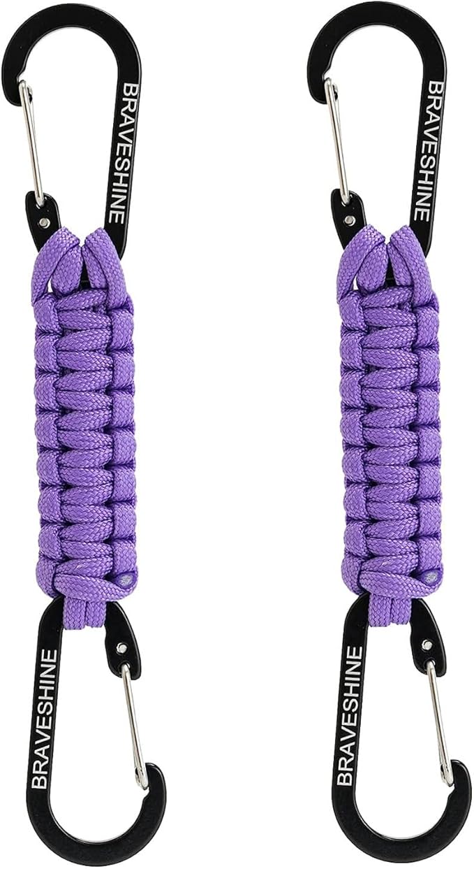 BRAVESHINE Paracord Keychain Carabiner Clip | D Ring Hanger Lanyard Hook | 7.3inch Long | for Stroller, Water Bottle, Key, Backpacks, Men, Women, Luggage, Car Seat Headrest, Fence, Bag Charms