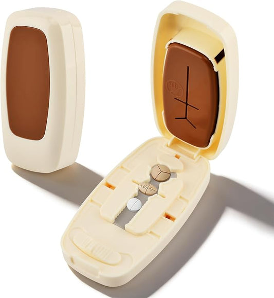 Pill Cutter for Small and Tiny Pills, 1/2 1/3 1/4 Pill Splitter with Adjustable Guide & Non-Slip Base, Stainless Steel Blade, Accurate and Easy Cutting for Vitamins and Tablets(Color:Creamy White)