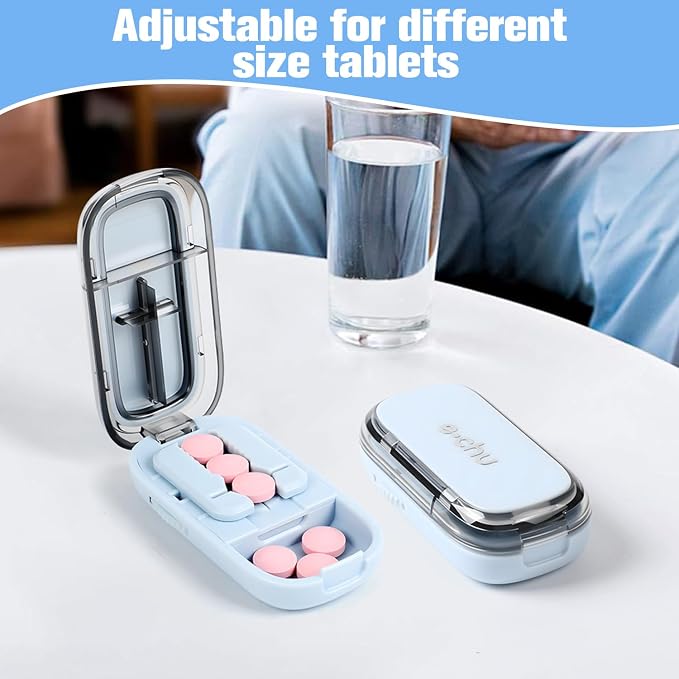 Pill Cutter Splitter for Small and Tiny Pills - 1/4 Pill Cutter with Centering Device - Easy-to-Use Splitter for Precision Cuts - for Small and Tiny (Blue)