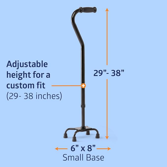 Medline Aluminum Quad Cane with Small Base, 300 lb Capacity, for Balance, Knee Injuries, Leg Surgery Recovery & Mobility, Portable, Sturdy Walking Aid for Seniors & Adults