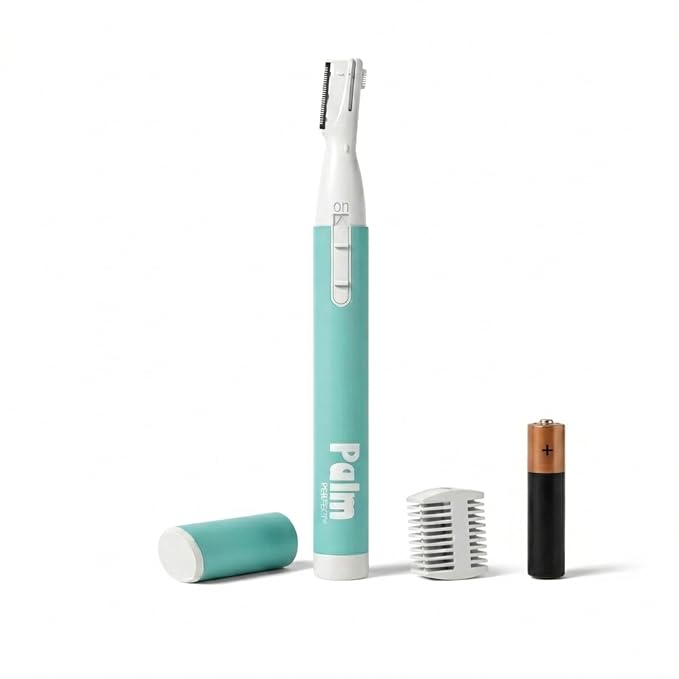 PalmPerfect Personal Hair Trimmer – Painless Precision Shaver for Eyebrows | For Eyebrows, Upper Lip, Ears, and Nose, Stainless Steel Twin-Blade Groomer with Dual-Length Comb & Battery Included