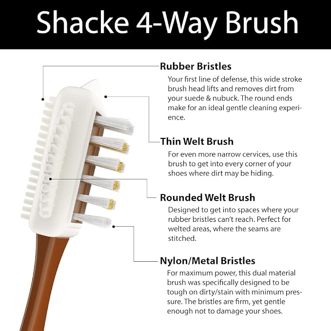 Suede Brush & Nubuck Cleaner – 4-Way Suede Cleaning Brush for Shoes | Suede Shoe Brush & Suede Cleaner — Rubber Bristles, Welts, Nylon/Brass Lift Dirt from Shoes, Boots, Bags & Purses
