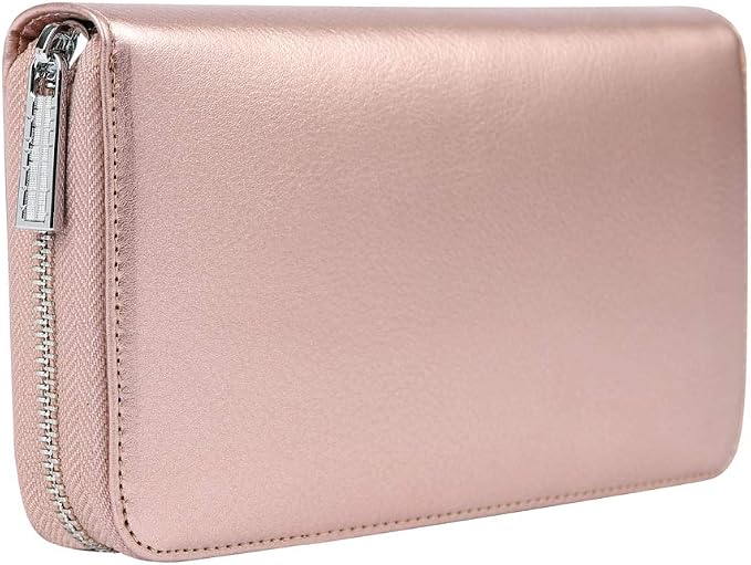 Women 36 Slots RFID Blocking Card Holder Large Long Leather Zipper Organizer Accordion Wallet,Rose Gold