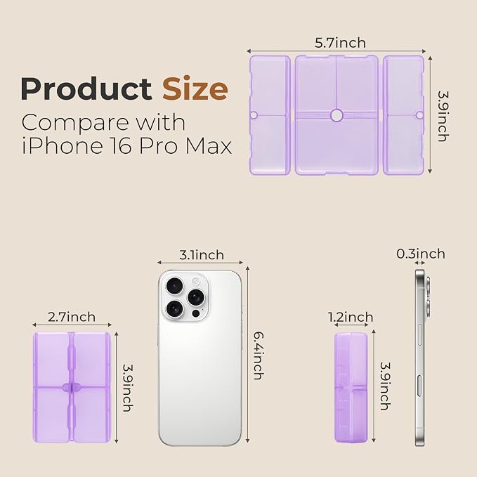 FYY Daily Pill Organizer, 7 Compartments Portable Pill Case Travel Pill Organizer,[Folding Design] Pill Box for Purse Pocket to Hold Vitamins,Cod Liver Oil,Supplements and Medication-Clear Purple