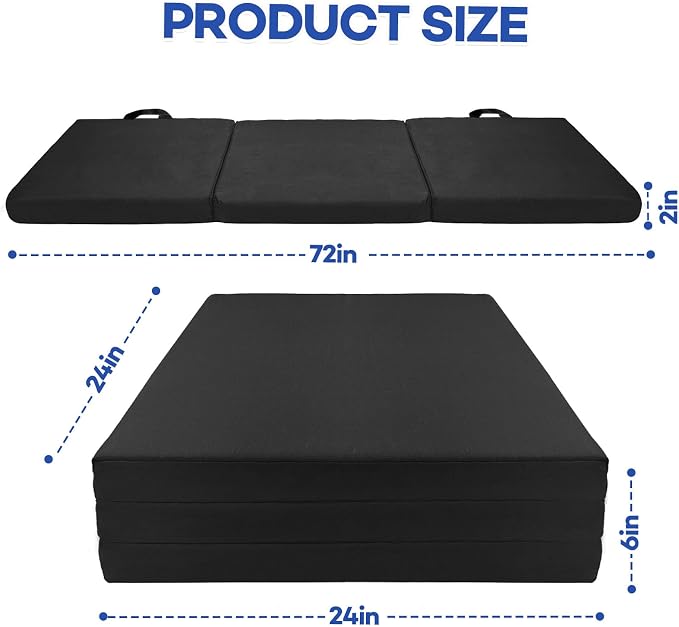 JZHLLA Foldable Fall Protection Mat for Elderly Blue Waterproof Non Slip Floor Mats with High-Resilience Foam 72 * 24 * 2 Inch Bedside Floor Mats for Elderly, Handicap, Senior(Black)