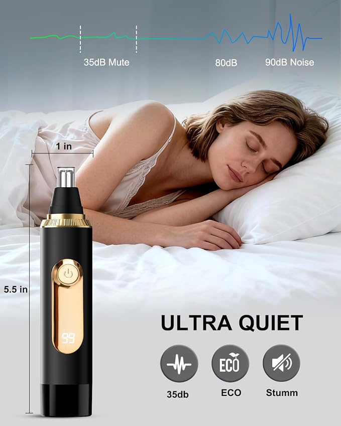 Nose Hair Trimmer for Men and Women,2026 Professional Painless IPX7 Waterproof Eyebrow & Facial Hair Trimmer,USB Rechargeable with LED Display Dual-Edge Blades for Smoother Cutting,BlackGold