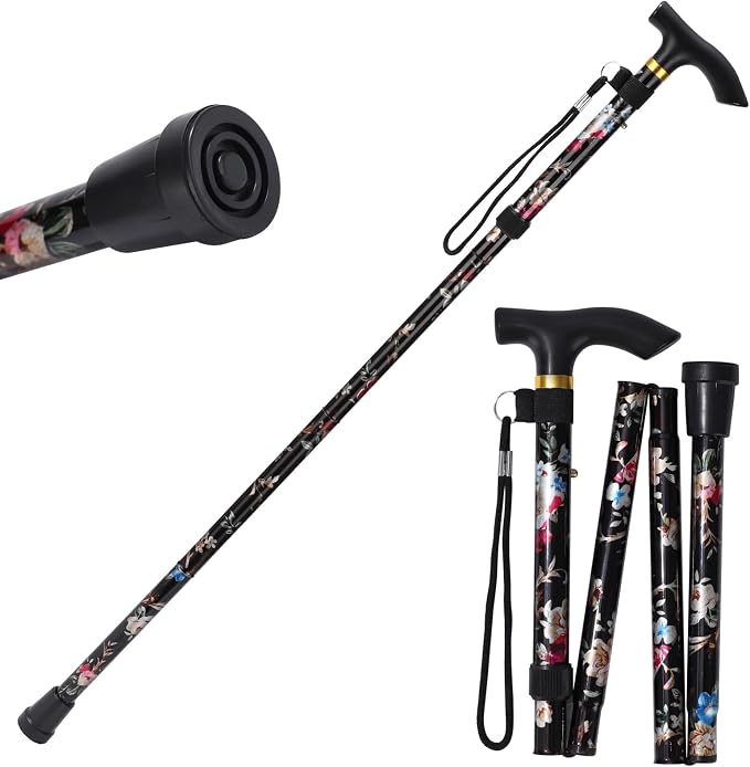 Walking Cane, Folding Cane for Man & Women, Portable Lightweight | 5-Level Adjustable Height, Collapsible Cane for Seniors Balancing Mobility Aid