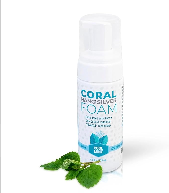 Coral Nano Silver Foaming Toothpaste – Fluoride Free Natural Remineralizing Tooth Foam – Whitening, SLS & Glycerin Free with Xylitol & Coral Calcium – Mint Flavor (4oz, 3-Month Supply)