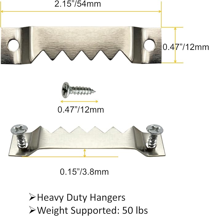 50 Pack Large Sawtooth Picture Hangers Steel Picture Hangers Picture Frames Hangers with Screws Picture Hang Solutions, for Hanging Artwork Picture Frame Hook Photos (Silver，Supports 50 lbs)