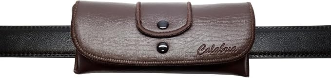 Calabria Double Snap Belt Loop Eyeglass Case PU Leather Brown 3Pack Old School Eye Glasses Pouch Semi-Hard Sunglass Holder