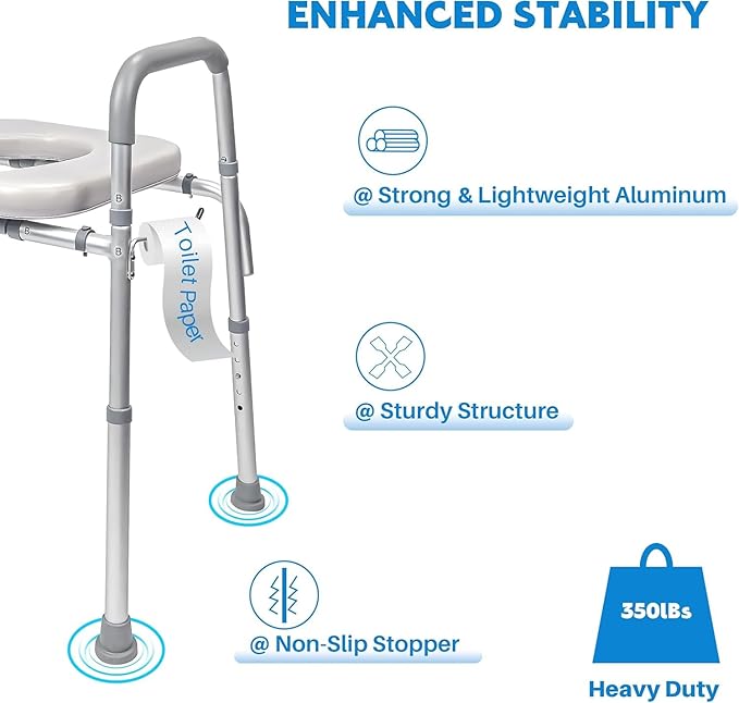 Raised Toilet Seat with Handles, Toilet Seat Risers for Seniors Width and Height Adjustable Raised Toilet Seat with Handles for Elderly