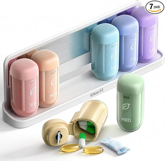 Weekly Magnetic Pill Organizer, Moisture-Proof Pill Box 7 Day 1 Time a Day with Desiccant, Removable Large Travel Pill Case, Medication Container for Vitamins and Supplements, Rainbow