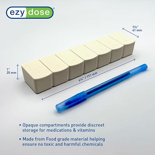 EZY DOSE Weekly (7-Day) Daily Pill Case, 2-Pack of Embossed Matte Pill Case, Daily Medicine & Vitamin Organizer Box, Large Easy-Open Compartments, BPA-Free Medication Planner for Travel, Cream & Black