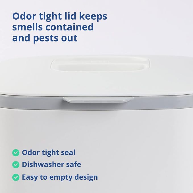 Blue Ginkgo Kitchen Compost Bin, 5L Countertop Compost Bin, White | Odor-Tight. Filter-Free. Dishwasher Safe.