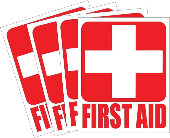 4PCS First Aid Kit Sticker Sign 5"x4"
