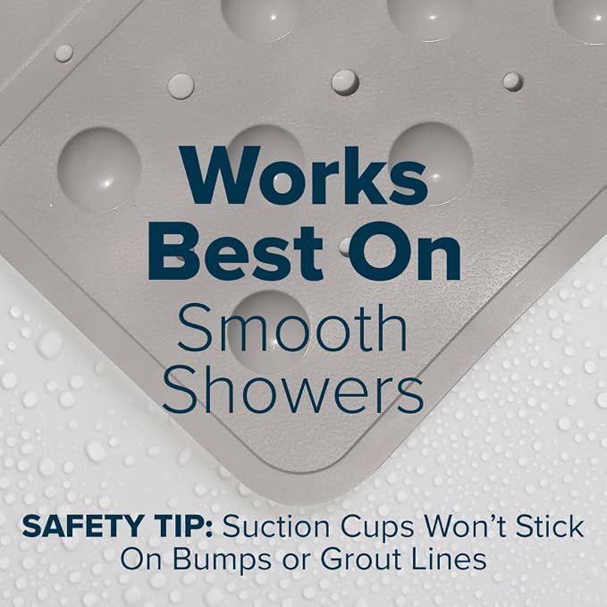 SlipX Solutions 27" Oversize Square Shower Mat, Non-Slip Mat for Elderly & Kids, 100+ Power Grip Suction Cups for Smooth Surfaces, Machine Washable, Solid Tan