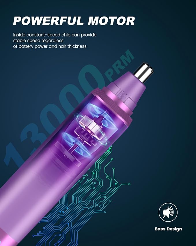 Ear and Nose Hair Trimmer for Men and Women, Painless USB Rechargeable Electric Facial & Eyebrow Hair Remover with LED Display, Dual-Edge Blades for Smooth,13000 RPM Motor IPX7 Waterproof (Purple)