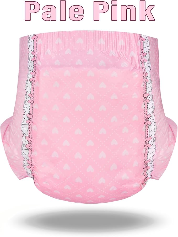Littleforbig Printed Adult Brief Diapers 10 Pieces - Blushing Baby Pale Pink (Medium 28"-38")