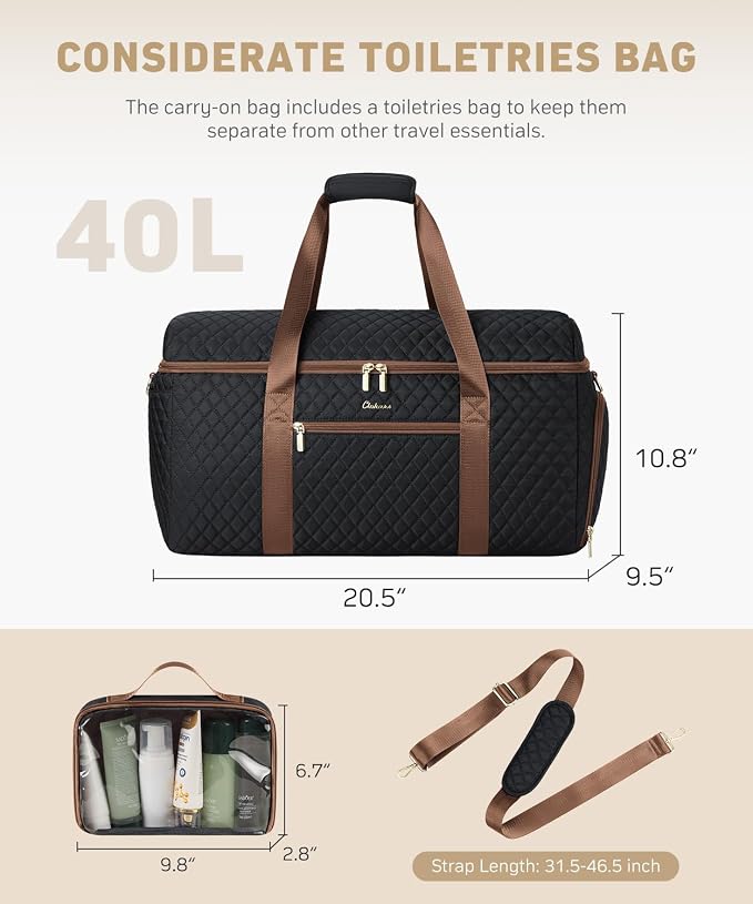 Weekender Bags for Women, Wide Open Large Travel Duffle Bag with Shoe Compartment, Overnight Carry on Bag Personal Item Travel Bag with Wet Pocket (Black Brown)
