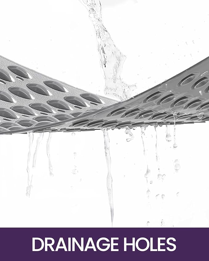 DEXI Bathtub Mat Non Slip 16x35, Shower Floor Mats for Bathroom Bath Tub, Washable Oval Bathmat with Suction Cups and Drain Holes, Gray