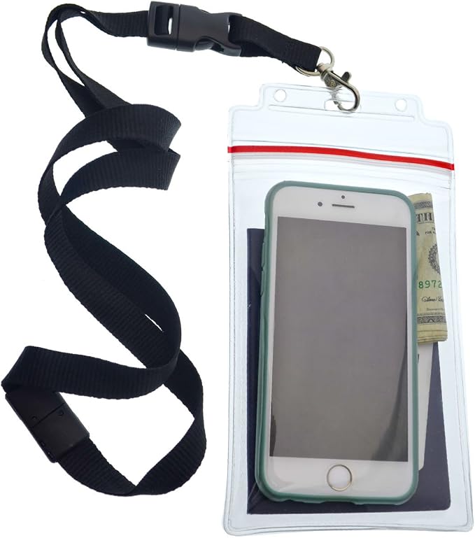 5 Pack - Passport & Vaccination Card Holder - Heavy Duty Waterproof Tear Resistant Sleeve with Zip Top & Premium Breakaway Lanyard - 4X6 Insert for Cruise, Travel, & Beach Vacation Documents (Black)