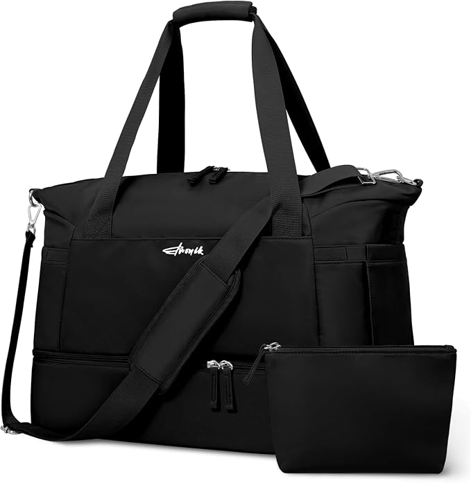 Gym Bag for Women, 45L Carry On Travel Duffel Bag with Shoes Compartment, Weekender Overnight Bag with Wet Pocket for Women, Travel, Gym, Weekend, Large Size