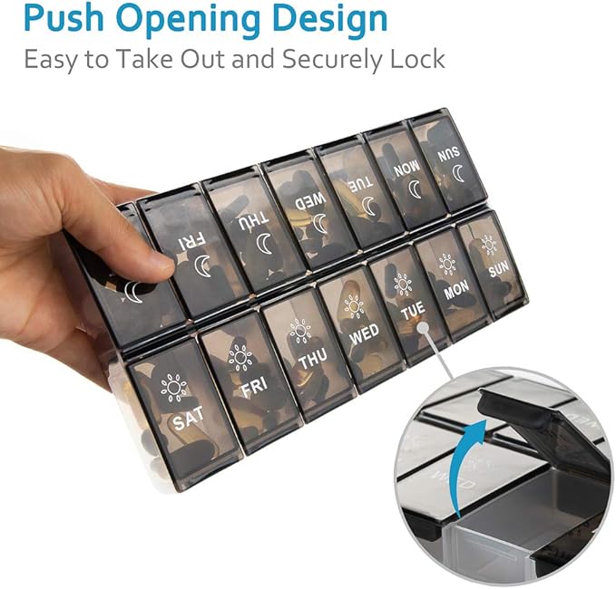Mossime XL Large Daily Pill Organizer 2 Times a Day, Extra 7 Day Pill Box Am Pm, Weekly Day Night Vitamin Holder, Medicine Organizer, Big Pill Container, Medication Dispenser 14 Compartments