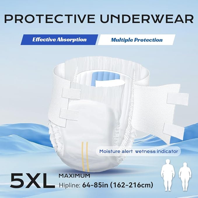 Bariatric Adult Diapers 5XL Women&Men of Deodorization,Medical Waist 64-85IN Postpartum Diapers,Absorb Effectively Disposable Incontinence Underwear with Tabs 8PCS/Box Fixed Firmly Advanced Technology
