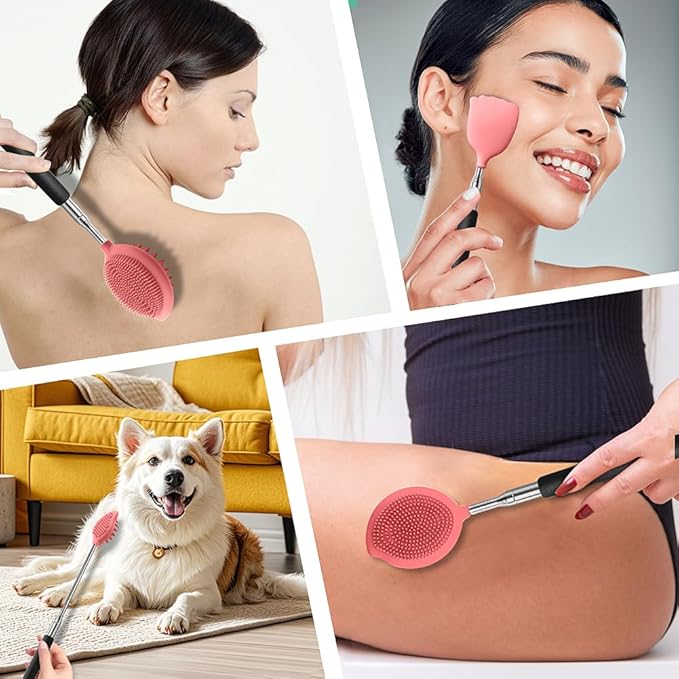 Back Scratcher with 3 Detachable Scratching Heads Silicone Massager Extendable Telescoping for Itches Lotion Application Spa Whole Body Seniors The Disabled Baby Men Women Kids Adults Pink