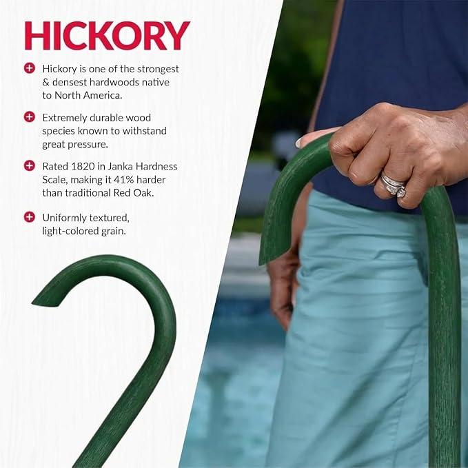 Cane Masters Handmade Wooden Classic American Walking Cane | Highly Durable American Hickory Wood Walking Cane | Ergonomic Handle and Body Grip, Anti-Slip Rubber Tip Wood