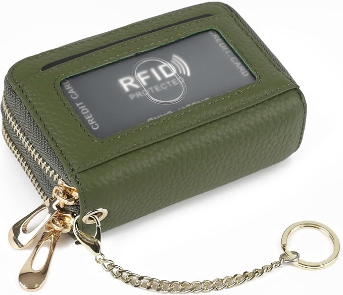imeetu RFID Credit Card Holder, Small Card Wallet Women, Leather Card Case | Genuine Leather Women's Card & id Cases, Change Coin Purse with Zipper Keychain id Window, 20 Colors & 3 Styles, Daily, Gifts