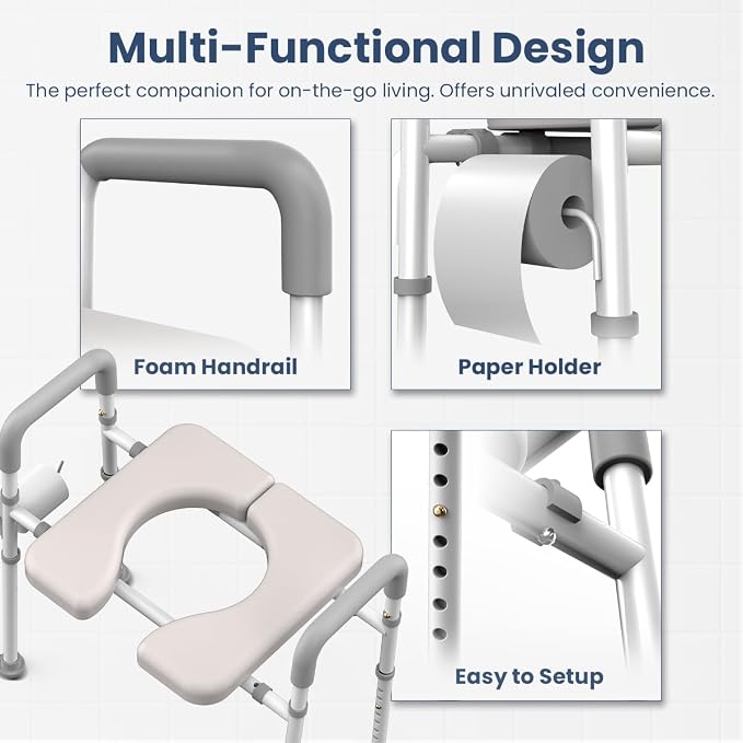 Raised Toilet Seat with Handles - Toilet Seat Riser for Seniors with Adjustable Width & Height, 400 lbs Elevated Toilet Seat Riser for Handicap, Disabled and Pregnant, Fit Any Toilet-Grey