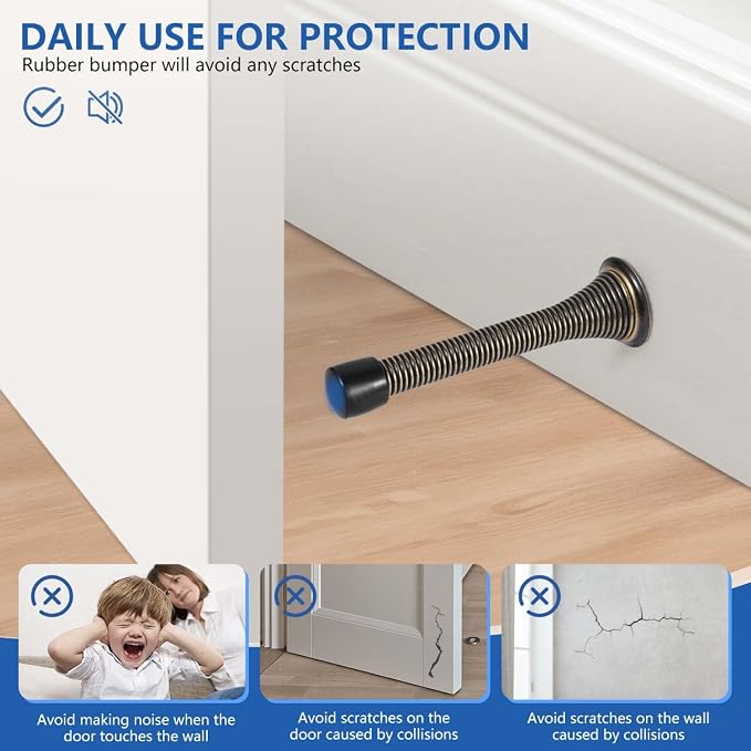 KISEER 24 Pack Spring Door Stops 3 1/4 Inch Flexible Heavy Duty Spring Door Stopper with RustProof Screw Rubber Bumper Tips (Oil Rubbed Bronze)