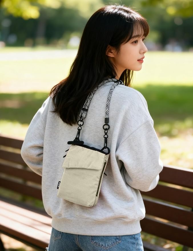 GOX Neck Wallet for Traveling Women,RFID Blocking Crossbody Wallet | Nylon Water-Repellent Passport Holder with Phone Pocket, Small Neck Pouch