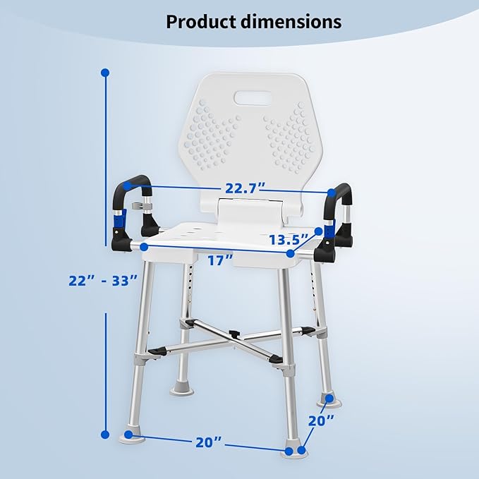 Shower Chair for Seniros Elderly Handicap Disabled or Bariatric Adults with Arms and Back, Bench Seat for Inside Shower stall and Bathroom Bath Tub Seats Adjustable Stool Heavy Duty 500 lbs sit Chairs