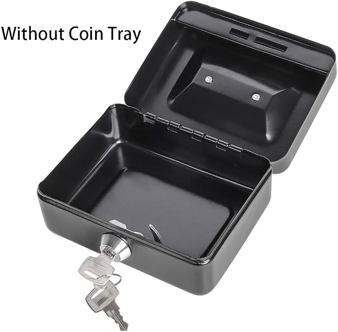 Jssmst X-Small Cash Box with Lock - Money Saving Box for Cash Coins, Small Lock Box for Medication Personal Items, 4.92'' x 3.94'' x 2.28'', Black