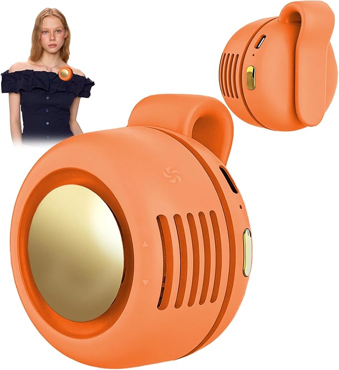 Portable Clip-On Fan, Mini USB Rechargeable 360° Rotatable Fan, Personal Fan 3-Speed Silent Mini Bladeless Fans (Orange)