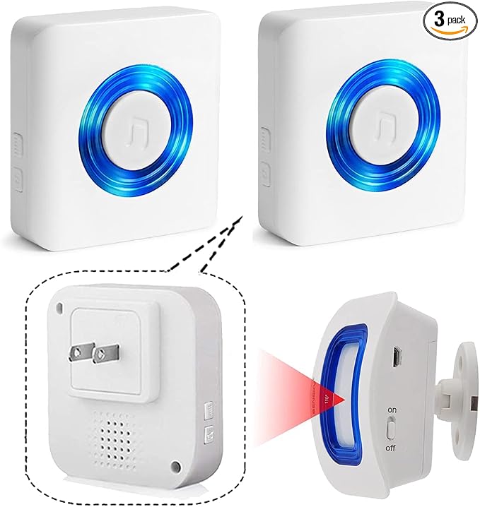 Caregiver Pager Indoor Motion Sensor Alarm Room Bed Alarms and Fall Prevention for Elderly Dementia Patients/Mailbox Alert Device for Home (2 Pager+1 Sensor)