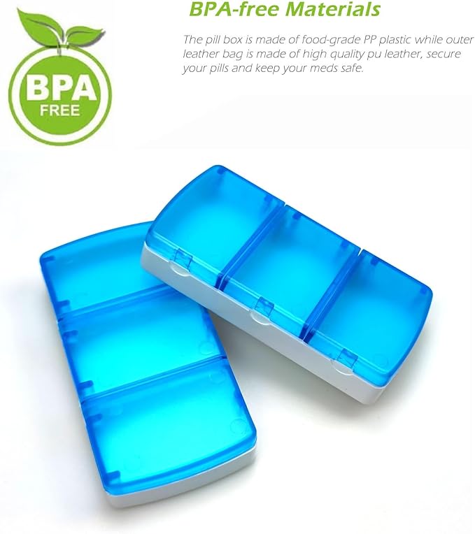 VOFOON Small Pill Organizer 3 Times a Day Daily 2 Pack, Travel Pill Box for Purse Pocket, 3 Compartment Portable Medicine Vitamin Case, Fish Oil Pouch, Supplement Box