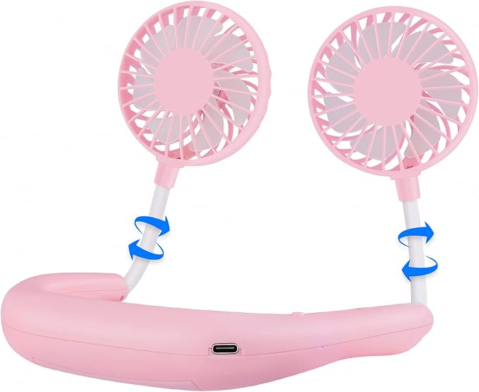 Haomaomao Portable Neck Fan 2500 mAh Rechargeable USB Hands-Free Mini Face Cooling Personal Double Headed Rotatable Small Fan for Working Office Reading Traveling Outdoor Sport