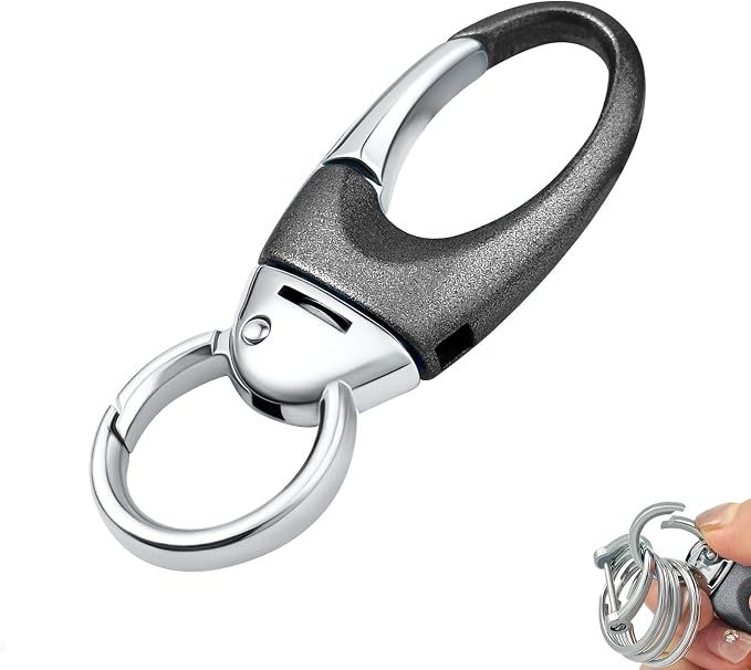 Keychain Quick Release Double Carabiner Clip with D Ring Key Rings, Unisex Belt Loop Key Holder for Home Car Keys