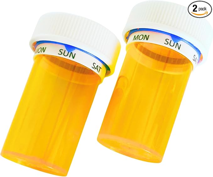 Smart Pill Bottle, Automatic Medication Reminder, Pill Organizer, 7 Day Weekly Tracker, Daily Medicine Dispenser, Child-Resistant Cap, Seniors Friendly, 2-Pack