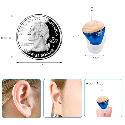 Hearing Aids, Hearing Amplifier Ear Amplifier for Adults Noise Cancellation | CIC Hearing Aid Sound Enhancer for Seniors (Blue, Left)